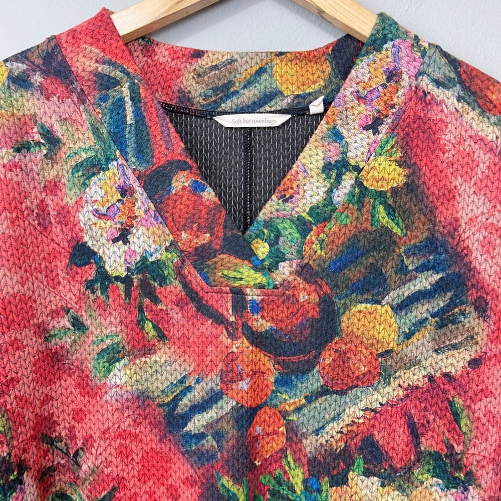 Soft Surroundings Floral Print Knit Tunic Top Pockets Sz L Pointelle Artsy‎ Boho - Picture 3 of 11